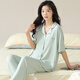 莫代尔女士睡衣夏2025新款冰丝短袖长裤开衫韩版夏天薄款宽松家居服 09M12109 M