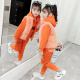 Tongmawu three-piece children's clothing set for girls, middle-aged and older children's autumn and winter velvet thickened coats, vests, sweatshirts and pants, warm girls' orange 130 (recommended height 125cm)