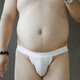 Iosn men's ice silk double thong sexy transparent thong underwear revealing buttocks and empty briefs fat bear plus fat plus size white L recommended 70-85 kg