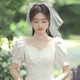 Dingjing Certificate Proposal Veil Bride Wedding Dress Wedding Internet Celebrity Style Super Fairy Beaded Bow Knot Fantasy Travel Photo Photo Props Children's Veil Fashion Headwear Bow Single Layer Beaded Veil F560 Hairpin Style