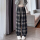 TonLion 2024 Women's Casual Slim Elastic Plaid Velvet Casual Pants Black Tone M