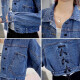 Maxi Hui Spring and Autumn Women's Loose Korean Version Internet Celebrity High Waist Denim Jacket Short Style Popular Versatile Small Clothes Denim Blue L