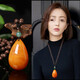 Fat Donglai's same style amber necklace for women, old beeswax pendant sweater chain for men and women, chicken oil yellow beeswax chicken wing wood necklace, old honey water drop/chicken wing wood chain