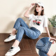 Langsha Tencel Jeans Women's Loose Summer Thin Leg-tie Women's Pants High-Waist Nine-Point Pants Women's Casual Ice Silk Pants