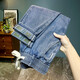 
2025 spring and summer thin elastic waistless jeans men's lace-up simple loose large size casual elastic harem pants light blue 675 thin model 32 (recommended 135-145Jin [Jin equals 0.5 kg])