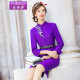 Fei Mengyi purple dress women's autumn 2020 new style cheongsam collar fake two-piece ruffled belly-covering slim skirt Violet M