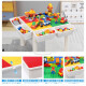 Temi children's toy building blocks table large particle multi-functional kindergarten learning table and chairs for boys and girls 3-6 years old 2 chairs 4 buckets + 180 large 80 large slide