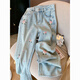 Mu Youyu's new Chinese style Chinese style flower embroidered straight jeans for women 2024 spring design high waist slimming wide-leg pants 6623 blue - summer thin jeans S-summer thin jeans