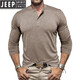 JEEP SPIRIT European and American tough guy Ami khaki American retro loose T-shirt cotton Henry collar long-sleeved inner layered shirt trendy men's military green XL