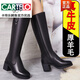CARTELO crocodile (CARTELO) women's winter genuine leather high boots mid-heel boots wool riding boots high-heeled leather boots thick heel plus velvet mid-calf boots full leather plush 38