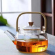 Enshousu thickened bamboo handle glass handle kettle electric ceramic stove teapot household high temperature resistant floral teapot tea set set handle kettle lid 1000ml