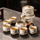 Porcelain brand tea set (cipaiming teaset) Ru Kiln Kung Fu tea set household ceramic teapot teacup lazy graphite high-end automatic tea set complete set Ru Kiln rich bamboo automatic tea set six cups