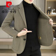 Pierre Cardin woolen blazer men's high-end slim double-sided denim suit top autumn and winter versatile short warm coat 88001A Khaki double-sided denim XL suitable for 125-145Jin Jin equals 0.5 kg