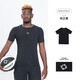 Accurate short-sleeved compression clothing quick-drying high-elastic fleece fitness clothing training sports running T-shirt short-sleeved bottoming tights for men Z123210348/pure black 2XL (185)
