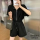 Light eyes support domestic products small casual sports one-piece wide-leg shorts suit women's summer new net red foreign style fried street jumpsuit black XXL