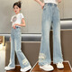 Shuttlecock Feifei Girls Jeans Spring 2024 Neue koreanische im koreanische Stil modische Hose vielseitiger Frühlings- und Herbst-Gelegenheits-Mittel-großer-Kinder-Hose Blue-679 Chinesischer Chinesische Stil Sticked Flag-Bottom-Hose 160 Empfohlene Höhe von 145-155 cm