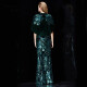 SERLEAY brand 2020 new autumn and winter noble and elegant long velvet high-end dress banquet cocktail evening dress temperament female dark green M