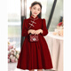 Disney girls princess dress new velvet autumn and winter children's red cheongsam style dress New Year skirt dress red velvet style velvet lining 120