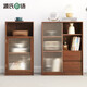 Genji Muyu solid wood TV side cabinet modern minimalist storage cabinet glass door small bookcase storage cabinet living room cabinet wide side cabinet (650*380*850mm)