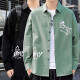 Bai Bai spring and summer 2023 new men's casual long-sleeved shirt trendy loose printed work shirt jacket khaki + green [two pieces] L [recommended 120-140Jin [Jin equals 0.5 kg]]