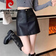 Pierre Cardin small fragrant style pu small leather skirt for women autumn and winter style fat m girl high waist slim versatile skirt a line hip-covering short skirt coffee color XL recommended 115-125Jin Jin is equal to 0.5 kg