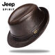 JEEP SPIRIT genuine leather top hat men's retro casual British jazz hat middle-aged and elderly father's hat cowhide beach hat old man hat dark brown medium size XL (57-58cm) adjustable