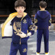 Children's clothing boys' suit plus velvet and thickened gold velvet three-piece set 2022 autumn and winter cotton coat for middle and large children, fashionable sports suit for little boys, trendy navy blue three-piece winter clothes [vest + top + pants] 140cm