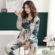 Qianzhiya (QIANZHIYA) pure cotton pajamas women's middle-aged women's home clothes autumn long sleeve suit floral large size loose lapel home clothes XRC-20-9906# Women's L/165