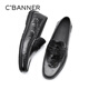 C.BANNER Men's Business Casual Leather Shoes Business Comfortable Cowhide Men's Slip-On Lazy Driving Shoes LeFou Light Luxury Peaches Black 40