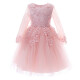 Shengxian Girls Dress Wedding Dress Puffy Mesh Princess Dress Medium and Large Children's Clothes Girls Birthday Dress Long Sleeve Pink 140cm