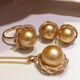 Fat Donglai's same style seawater pearl pendant 18K gold South Sea gold perfect round strong light thick gold necklace silver k gold plated set gold 14mm pendant + necklace