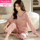 Modal imitation silk pajamas for women in spring and autumn long sleeves thin high-end new style simple imitation silk women's large-size home clothing Lake blue women-9901 L