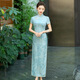 Gu Wainian silk cheongsam long new improved silk jacquard cheongsam high-end temperament slim mulberry silk dress blue M