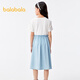 Balabala girls summer dress children's dress big children's fake two-piece sweet printed style skirt denim light blue 88101 130