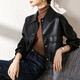 Shandubila is capable and handsome, classic versatile lapel pocket design motorcycle jacket women's leather jacket black S