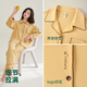 Anzhiban JuhaoSleep Couple Pajamas Spring and Autumn Ann Style Waxy Cotton Casual Loose College Style Ladies Home Clothes Set (Female) Maltose Yellow-Soft Anti-Wrinkle L