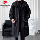 Pierre Cardin (pierre cardin) windbreaker jacket men's high-end spring and autumn mid-length British coat trendy brand hooded Korean style casual jacket black plus velvet L 120 to 150 Jin Jin equals 0.5 kg can be worn