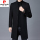皮尔卡丹（pierre cardin）中长款立领毛呢外套男双面尼羊毛呢子大衣中年爸爸休闲上 黑色 L 175