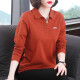 PHJ long-sleeved T-shirt women's autumn new style middle-aged loose slimming age-reducing polo shirt casual versatile lapel top caramel color XL