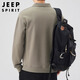 JEEP SPIRIT Jeep POLO shirt men's sweatshirt autumn and winter loose long-sleeved lapel T-shirt top men gray green XL