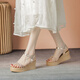 ZHR凉鞋女新品时尚捷克钻一字带坡跟女鞋夏季网红百搭透气罗马鞋子女 香槟色 （后跟6.5CM--搭扣款） 36