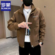 ROMON high-end workwear jacket men's autumn and winter trendy brand handsome embroidered jacket men's new velvet top men's coffee color regular L recommended 115-130Jin Jin equals 0.5 kg