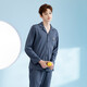 Fenton Pajamas Pure Cotton Season Casual Simple Can Be Weared Cardigan Long Sleeve Home Clothes Set Dark Gray Blue (Male) 2XL