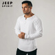 JEEP SPIRIT Retro Heavy Henley Long Sleeve T-Shirt Solid Color Sports Fitness Bottoming Shirt Men's Pure Cotton Stretch Thin V-Neck Cardigan Black XL