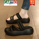 Sandales de carte de carte pour femmes en été 2025 Nouvelle semelle épaisse à la mode épaisse décontractée SOLE SOLE ANTI-SLIP Femmes enceintes Sandales de plage Khaki 38