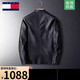 TOMMYBULL American Tommy Tommy Leather Men's Stand Collar Jacket Men's Autumn and Winter Young and Middle-aged Business-Sense Jacket Men's Coffee Plus Velvet 2XL