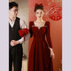 Libaixin toasting dress bride 2025 new autumn and winter burgundy engagement dress high-end long-sleeved velvet wedding atmosphere burgundy L