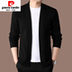 Pierre Cardin high-end wool sweater men's knitted cardigan spring and autumn new solid color fashion versatile casual black sweater jacket black XL 175/ (suitable for weight 140-160)