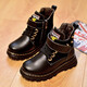 轩途诗儿童皮鞋男童马丁靴子加绒耐磨防水男童鞋男孩儿童靴子棉舒适鞋子 10083黑色加绒 38
