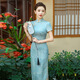 Gu Wainian silk cheongsam long new improved silk jacquard cheongsam high-end temperament slim mulberry silk dress blue M